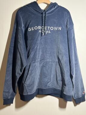 League 91 Men's NWT Blue Corduroy Georgetown Hoyas Hooded Pullover Jacket 2XL